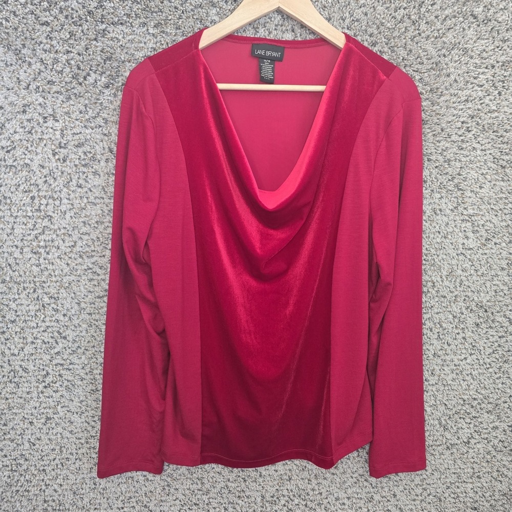 Lane Bryant‎ Top Womens Plus 14/16 Red Velvet Cowl Neck Blouse Casual Ladies